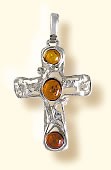 Подвеска &quot;Крестик&quot; Посеребрение с Янтарем купить