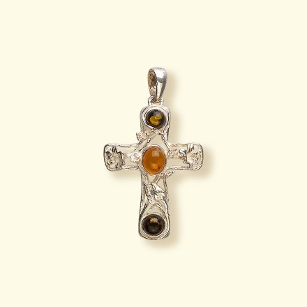 Подвеска &quot;Крестик&quot; Посеребрение с Янтарем купить
