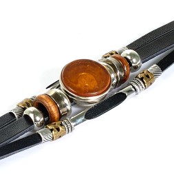 Браслет &quot;Трио&quot; из Янтаря на кожаном ремешке (в ассортименте)