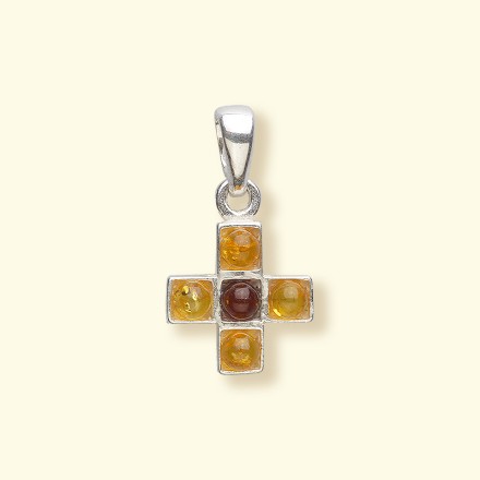 Подвеска &quot;Крестик&quot; Посеребрение с Янтарем купить