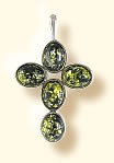 Подвеска &quot;Крестик&quot; Посеребрение с Янтарем купить