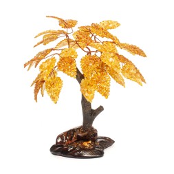 Дуб из Янтаря на деревянной подставке 25см