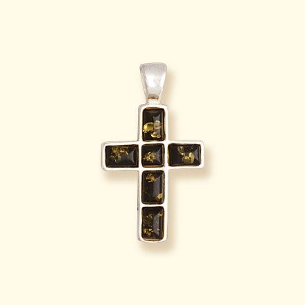 Подвеска &quot;Крестик&quot; Посеребрение с Янтарем купить