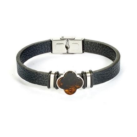 Браслет &quot;Клевер&quot; из Янтаря на кожаном ремешке (в ассортименте) купить