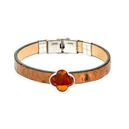 Браслет &quot;Клевер&quot; из Янтаря на кожаном ремешке (в ассортименте) купить