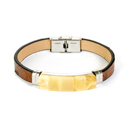 Браслет &quot;Мозаика&quot; из Янтаря на кожаном ремешке (в ассортименте) купить