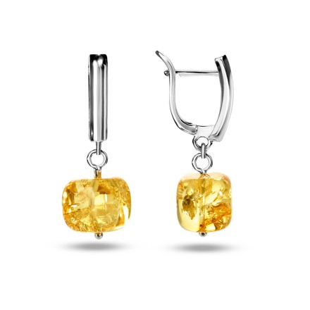 Серьги &quot;Куб&quot; с Янтарем и юв.сплавом купить