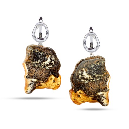 Серьги &quot;Спил&quot; из Янтаря и юв.сплава купить