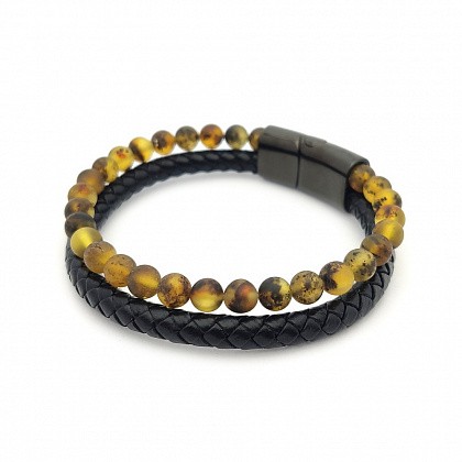 Браслет &quot;Шар&quot; из Янтаря на кожаном ремешке купить