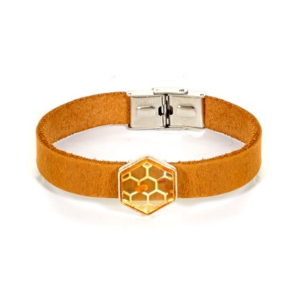 Браслет &quot;Соты&quot; из Янтаря на кожаном ремешке (в ассортименте) купить