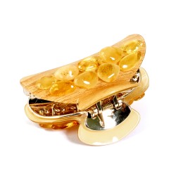 Заколка - краб желтая большая  с Янтарем