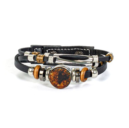Браслет &quot;Многослойный&quot; из Янтаря на кожаном ремешке купить