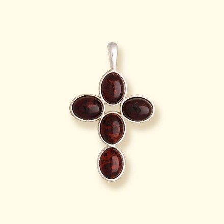 Подвеска &quot;Крестик&quot; Посеребрение с Янтарем купить