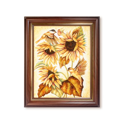 Картина &quot;Подсолнухи с птичками&quot; из Янтаря купить