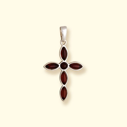 Подвеска &quot;Крестик&quot; Посеребрение с Янтарем купить