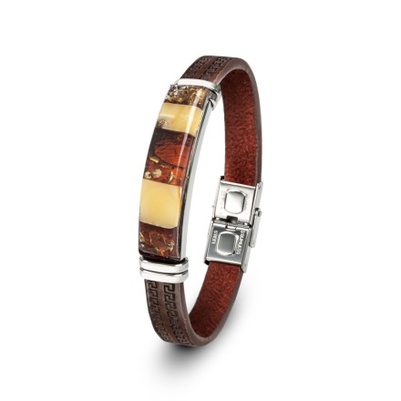 Браслет &quot;Мозаика&quot; из Янтаря на кожаном ремешке купить
