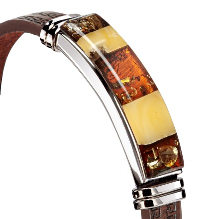 Браслет &quot;Мозаика&quot; из Янтаря на кожаном ремешке купить