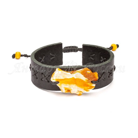 Браслет &quot;Спил&quot; из Янтаря на кожаном ремешке купить