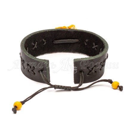 Браслет &quot;Спил&quot; из Янтаря на кожаном ремешке купить