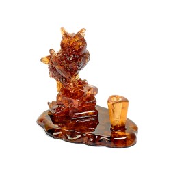 Подставка для ручки &quot;Сова с книгами&quot; из Янтаря и эпоксидной смолы