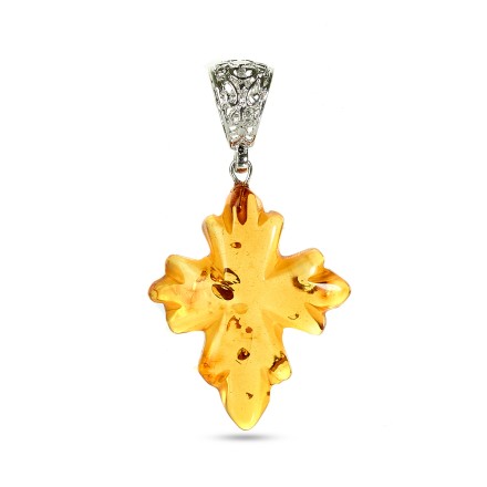 Подвеска &quot;Крестик&quot; из Янтаря и юв.сплава купить