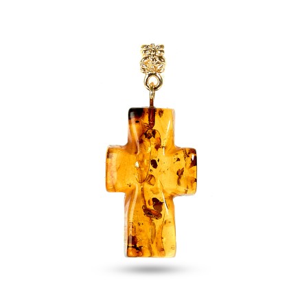 Подвеска &quot;Крестик&quot; из Янтаря и юв.сплава купить