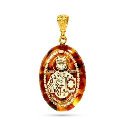 Подвеска-образок Св. Н.Чудотворец из Янтаря и юв.смолы купить