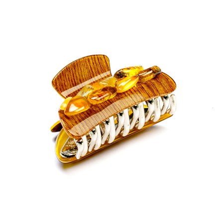 Заколка - краб корич.  с Янтарем купить