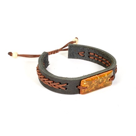Браслет &quot;Пластина&quot; из Янтаря на кожаном ремешке (в ассортименте) купить