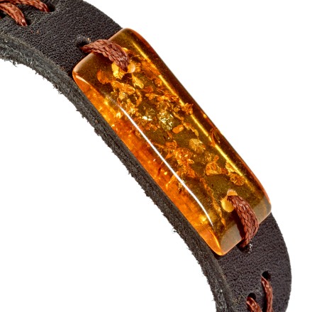 Браслет &quot;Пластина&quot; из Янтаря на кожаном ремешке (в ассортименте) купить