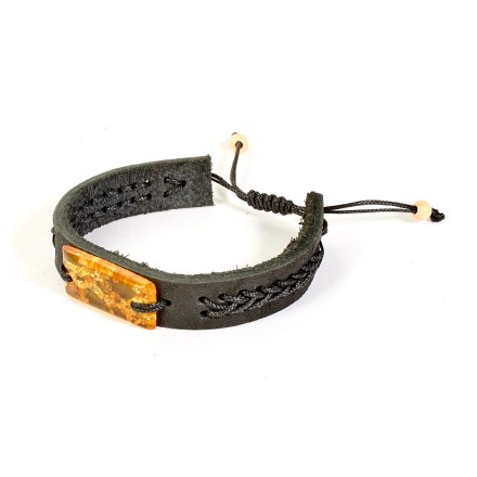Браслет &quot;Пластина&quot; из Янтаря на кожаном ремешке (в ассортименте) купить
