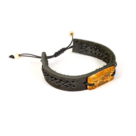 Браслет &quot;Пластина&quot; из Янтаря на кожаном ремешке (в ассортименте) купить