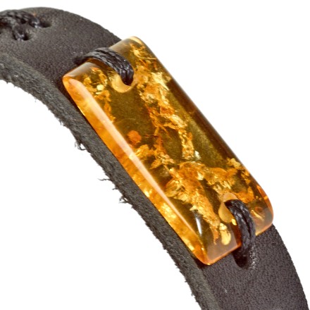 Браслет &quot;Пластина&quot; из Янтаря на кожаном ремешке (в ассортименте) купить