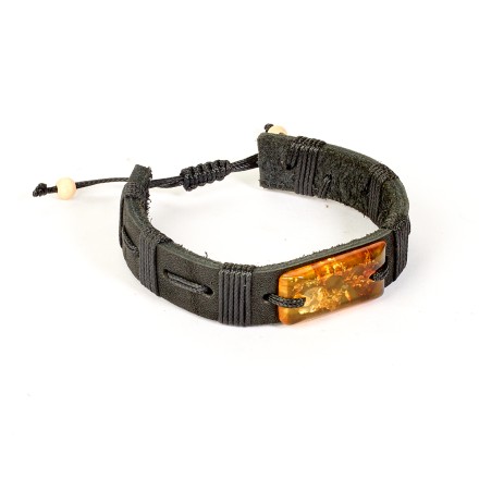 Браслет &quot;Пластина&quot; из Янтаря на кожаном ремешке (в ассортименте) купить