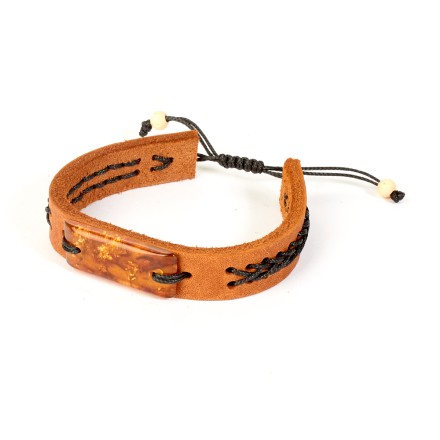 Браслет &quot;Пластина&quot; из Янтаря на кожаном ремешке (в ассортименте) купить