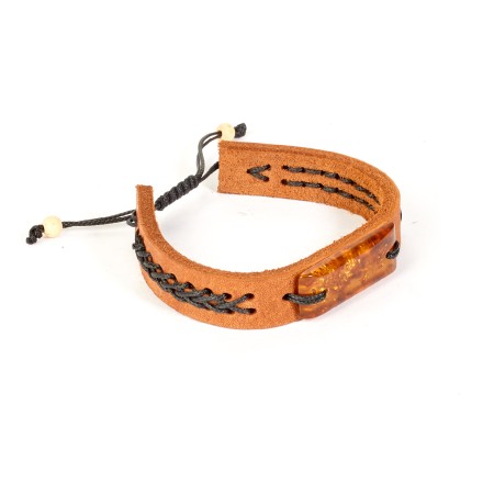 Браслет &quot;Пластина&quot; из Янтаря на кожаном ремешке (в ассортименте) купить