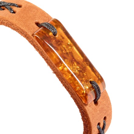 Браслет &quot;Пластина&quot; из Янтаря на кожаном ремешке (в ассортименте) купить