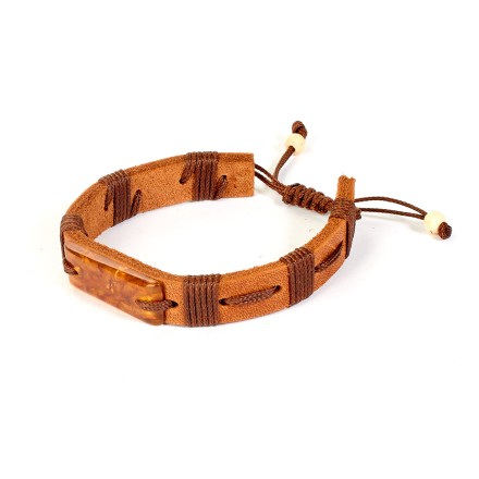 Браслет &quot;Пластина&quot; из Янтаря на кожаном ремешке (в ассортименте) купить