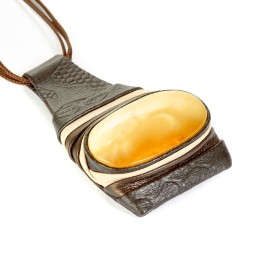 Колье &quot;Дуэт&quot; из Янтаря и нат кожи