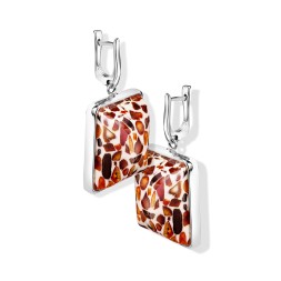 Серьги &quot;Прямоугольник&quot; Посеребрение с Янтарем и юв.смолой